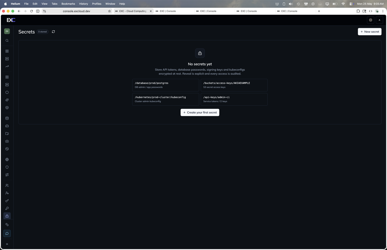 DNS zones in the Excloud console