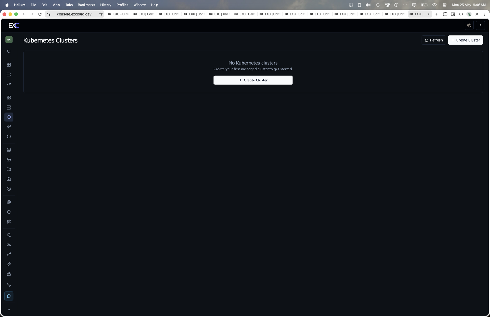 Kubernetes clusters in the Excloud console