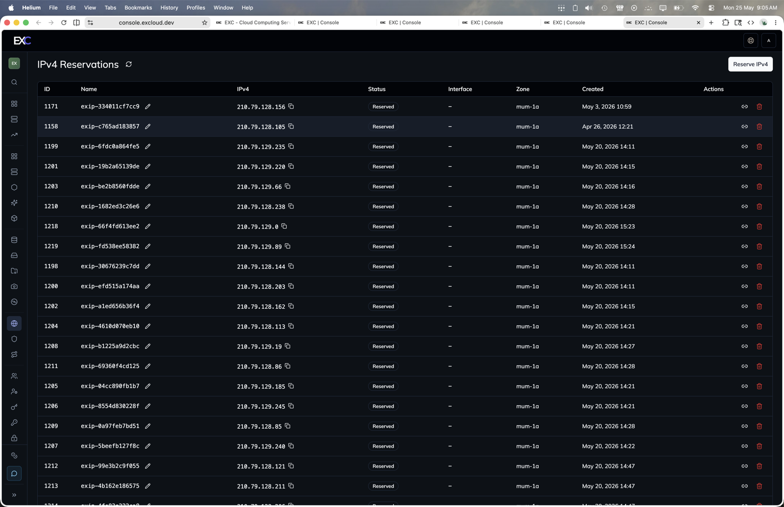 Public IPv4 reservations in the Excloud console